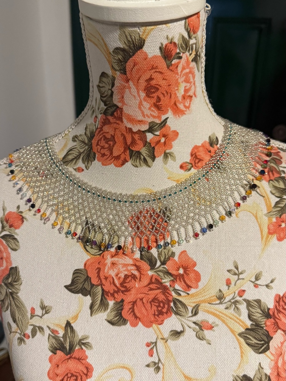 This iridescent handmade by indigenous from Ecuador beaded collar necklace
